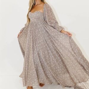 Delilah Maxi Dress with Train in Taupe - Bump Friendly